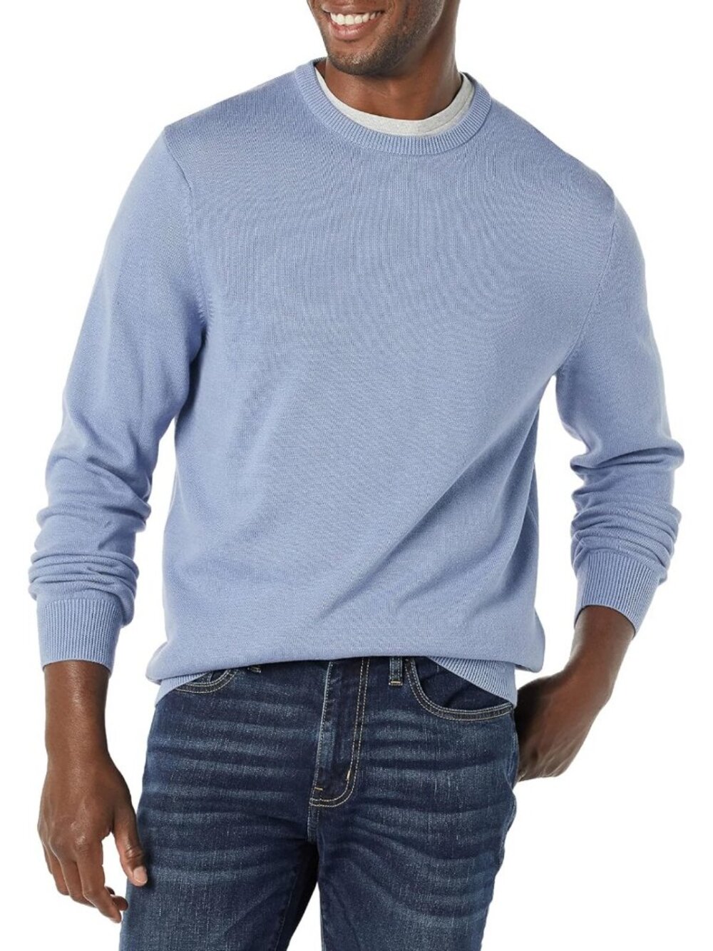 Cozy Cable Knit Long-Sleeve Crewneck Sweater for Men, 100% Cotton, Big & Tall